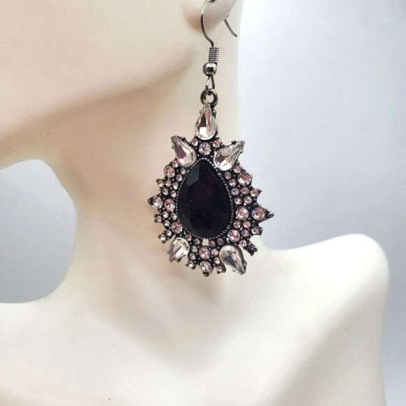 Dripping‎ in rhinestones crystal spiked earrings estate glamor
